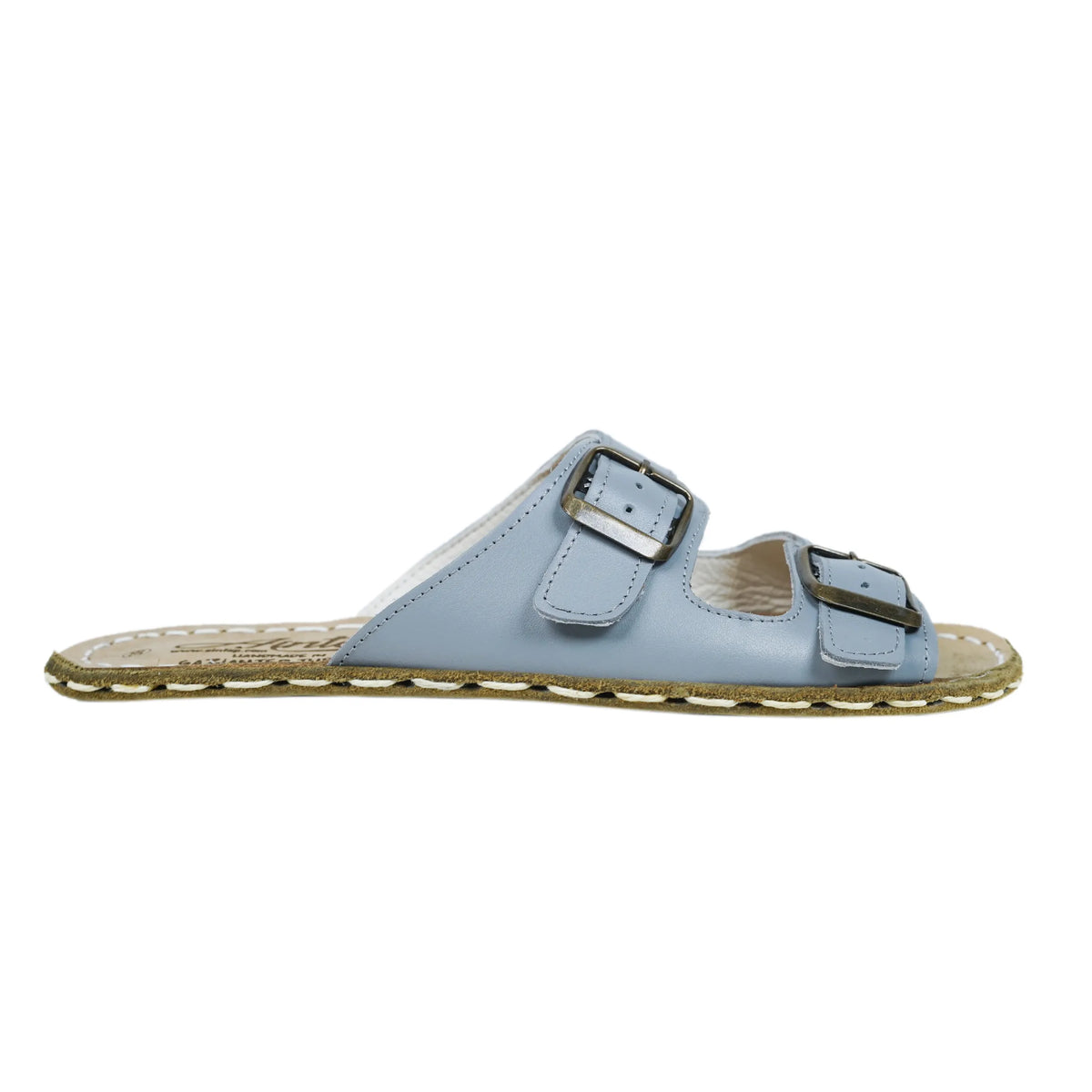 Smooth Barefoot Double Strap Sandals Shoes — Leather Sole – Gray