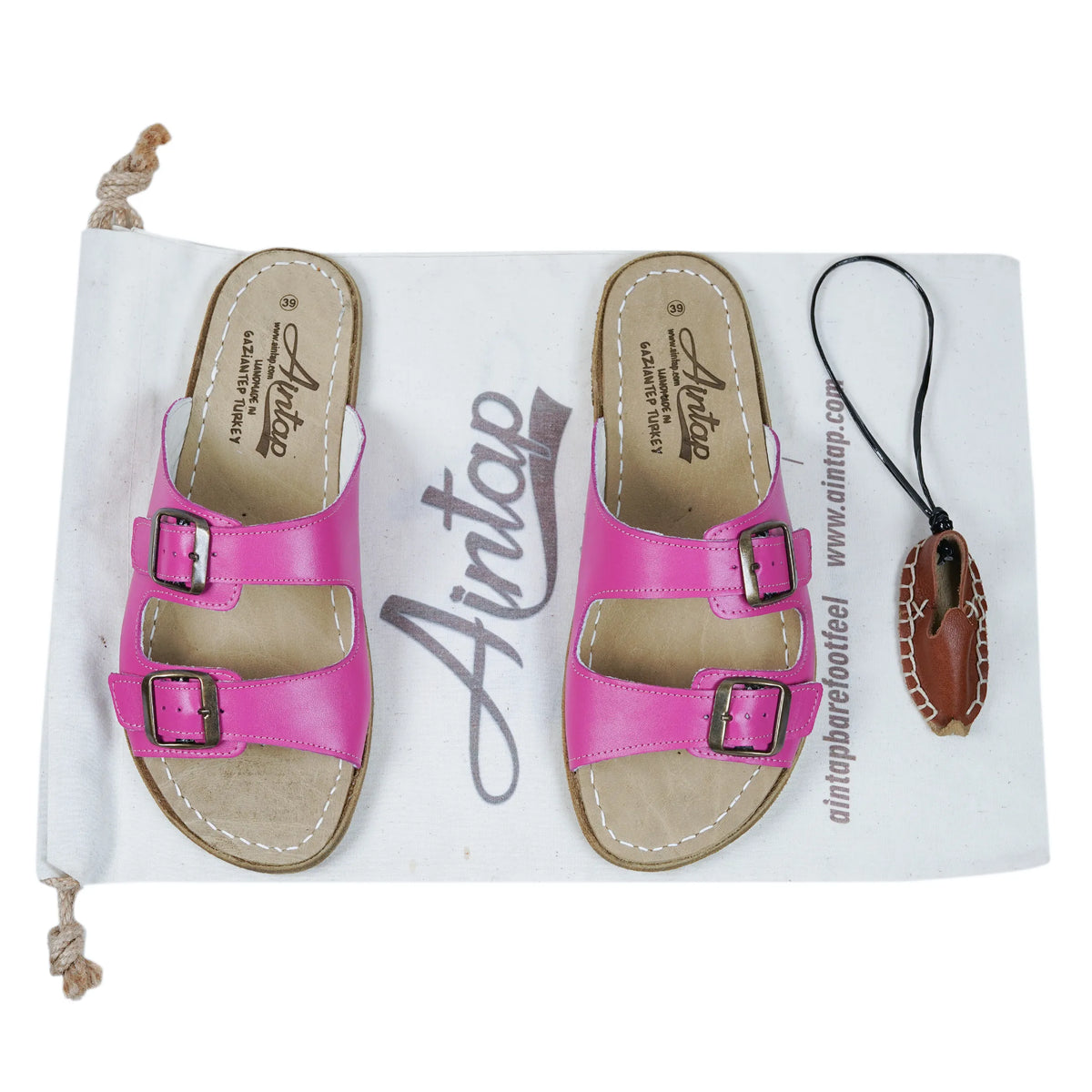 Smooth Barefoot Double Strap Sandals Shoes – Classic Sole — Leather Sole – Fuscia