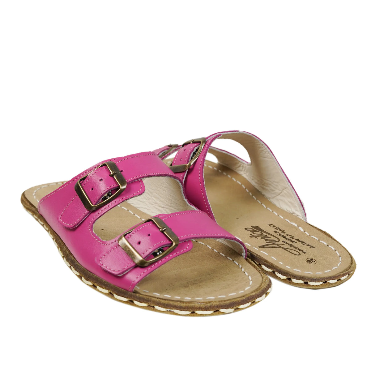 Smooth Barefoot Double Strap Sandals Shoes — Leather Sole – Fuscia
