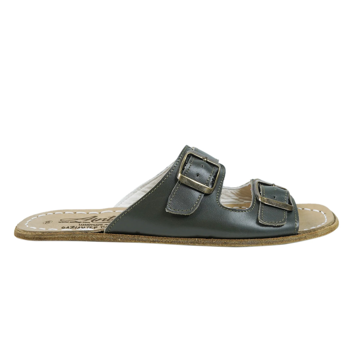 Smooth Barefoot Double Strap Sandals Shoes – Classic Sole — Leather Sole – Olive Green