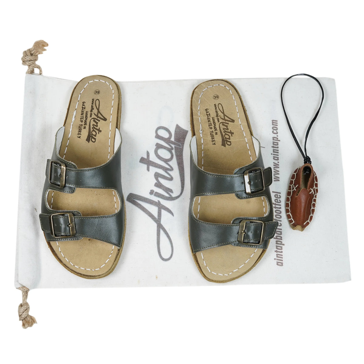 Smooth Barefoot Double Strap Sandals Shoes — Leather Sole – Olive Green