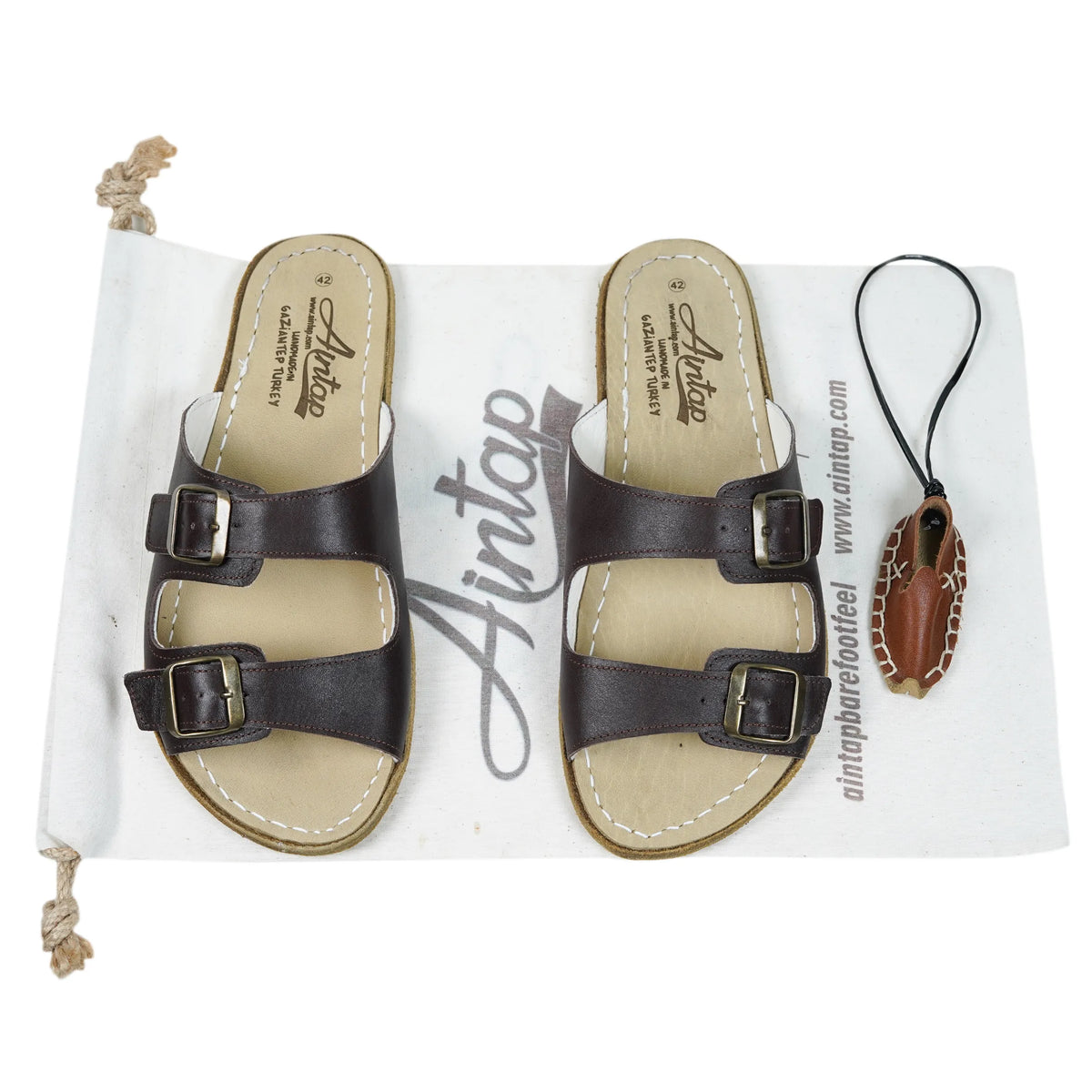 Smooth Barefoot Double Strap Sandals Shoes — Leather Sole – Dark Brown