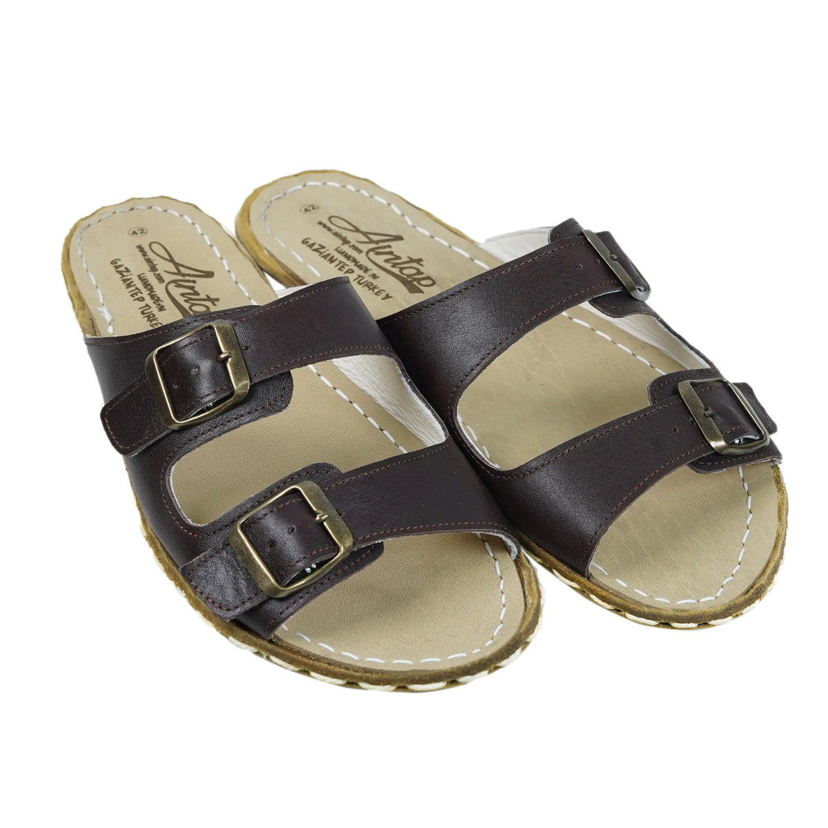 Smooth Barefoot Double Strap Sandals Shoes — Leather Sole – Dark Brown