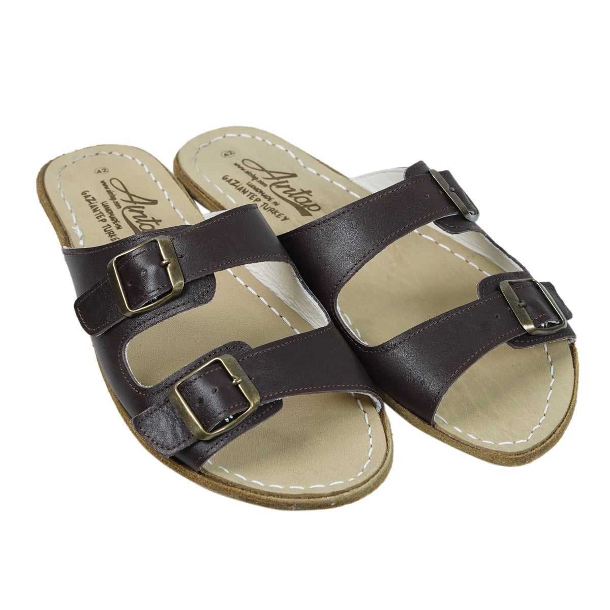 Smooth Barefoot Double Strap Sandals Shoes – Classic Sole — Leather Sole – Dark Brown