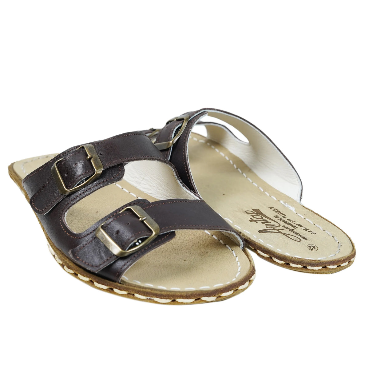 Smooth Barefoot Double Strap Sandals Shoes — Leather Sole – Dark Brown