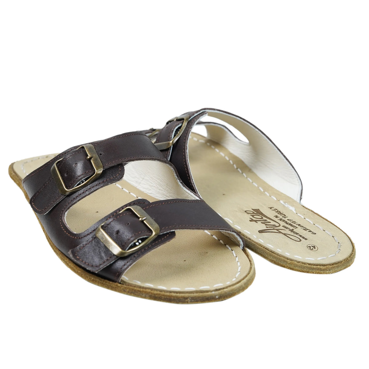 Smooth Barefoot Double Strap Sandals Shoes – Classic Sole — Leather Sole – Dark Brown