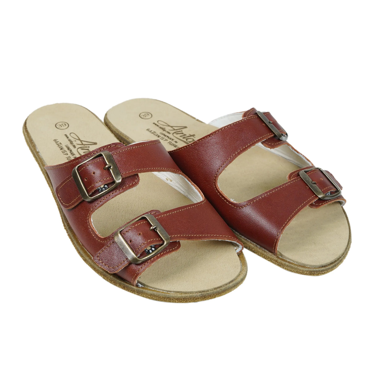 Smooth Barefoot Double Strap Sandals Shoes – Classic Sole — Leather Sole – Brown