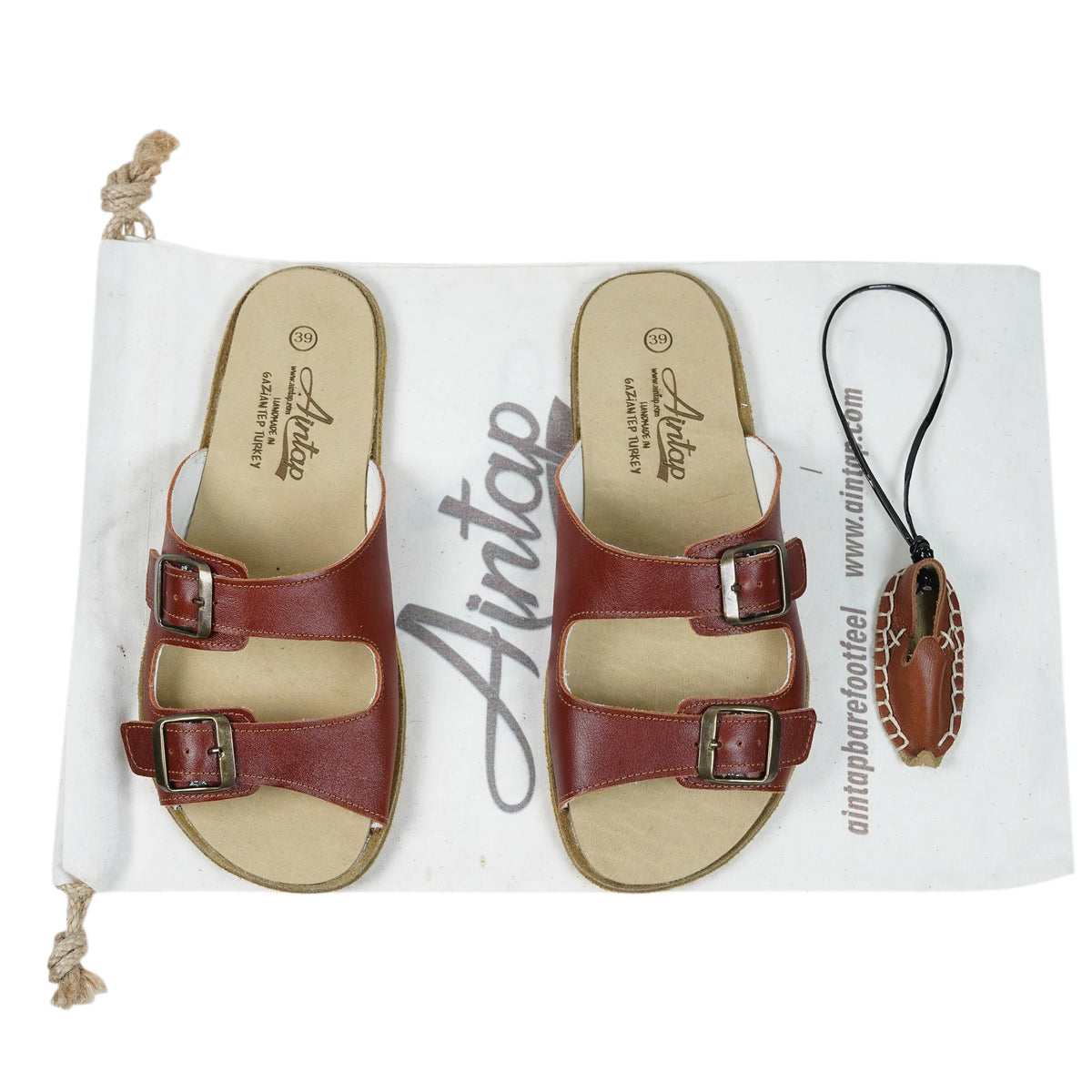 Smooth Barefoot Double Strap Sandals Shoes – Classic Sole — Leather Sole – Brown