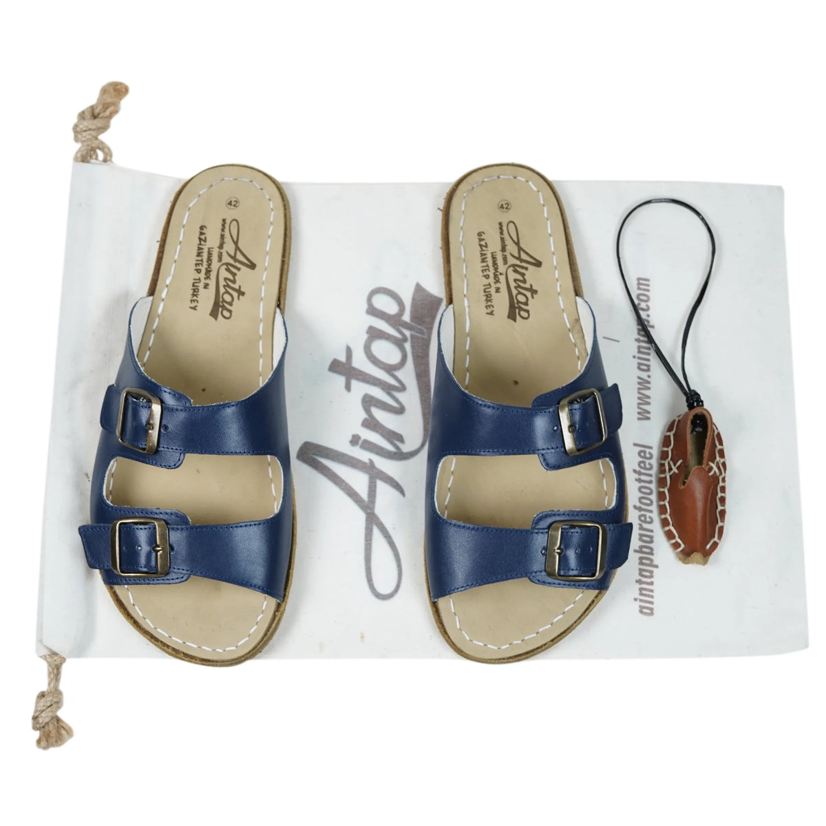 Smooth Barefoot Double Strap Sandals Shoes — Leather Sole – Navy Blue