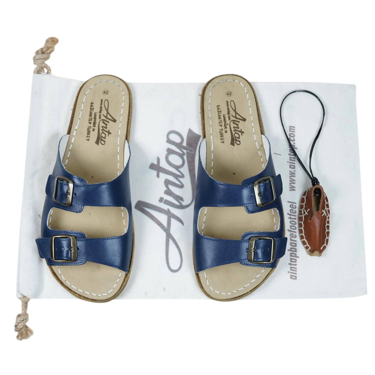 Smooth Barefoot Double Strap Sandals Shoes – Classic Sole — Leather Sole – Navy Blue