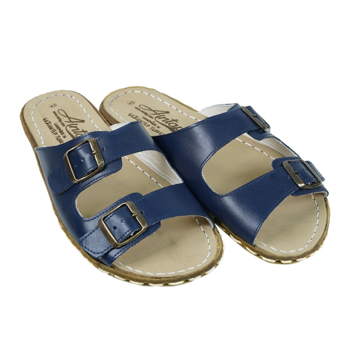 Smooth Barefoot Double Strap Sandals Shoes — Leather Sole – Navy Blue