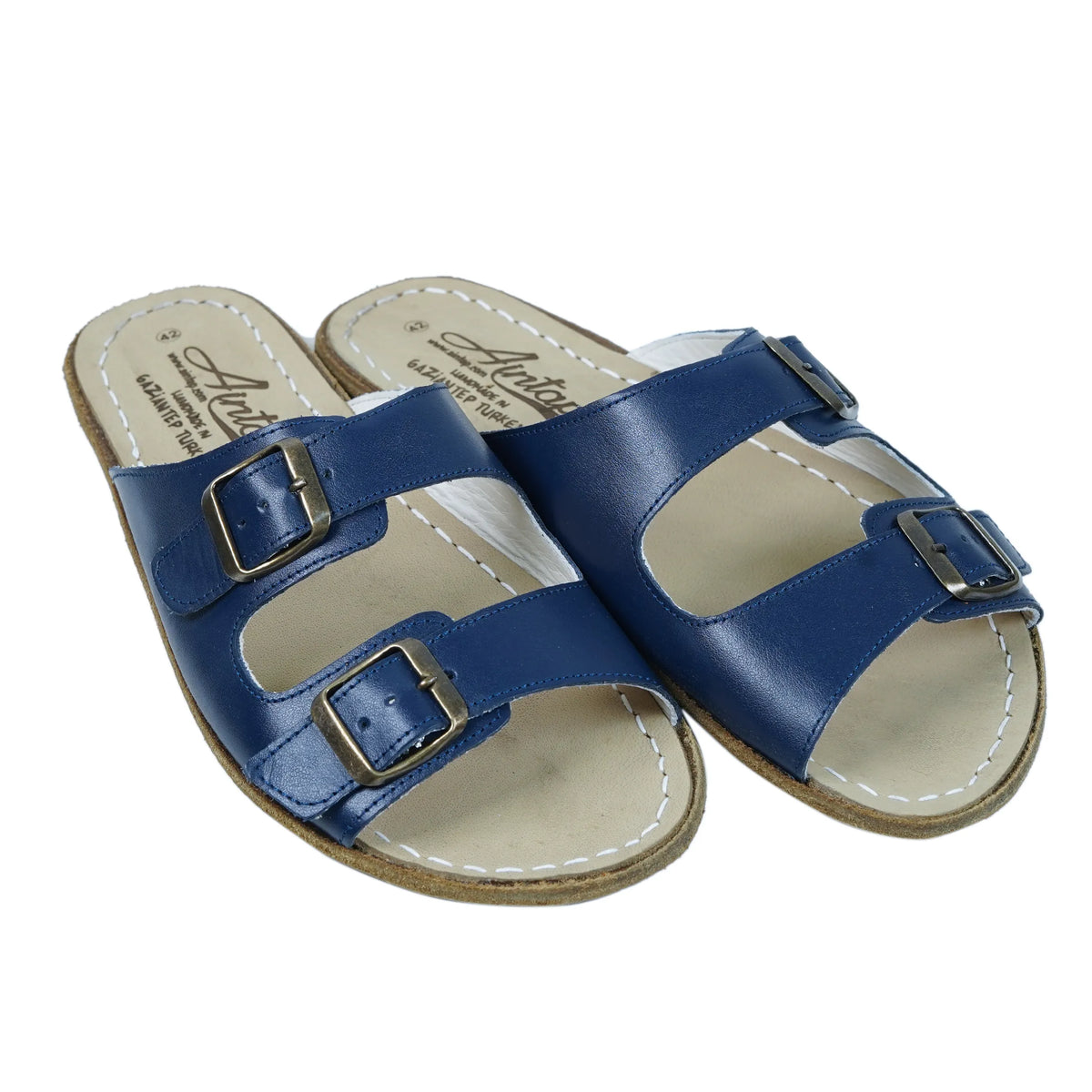 Smooth Barefoot Double Strap Sandals Shoes – Classic Sole — Leather Sole – Navy Blue