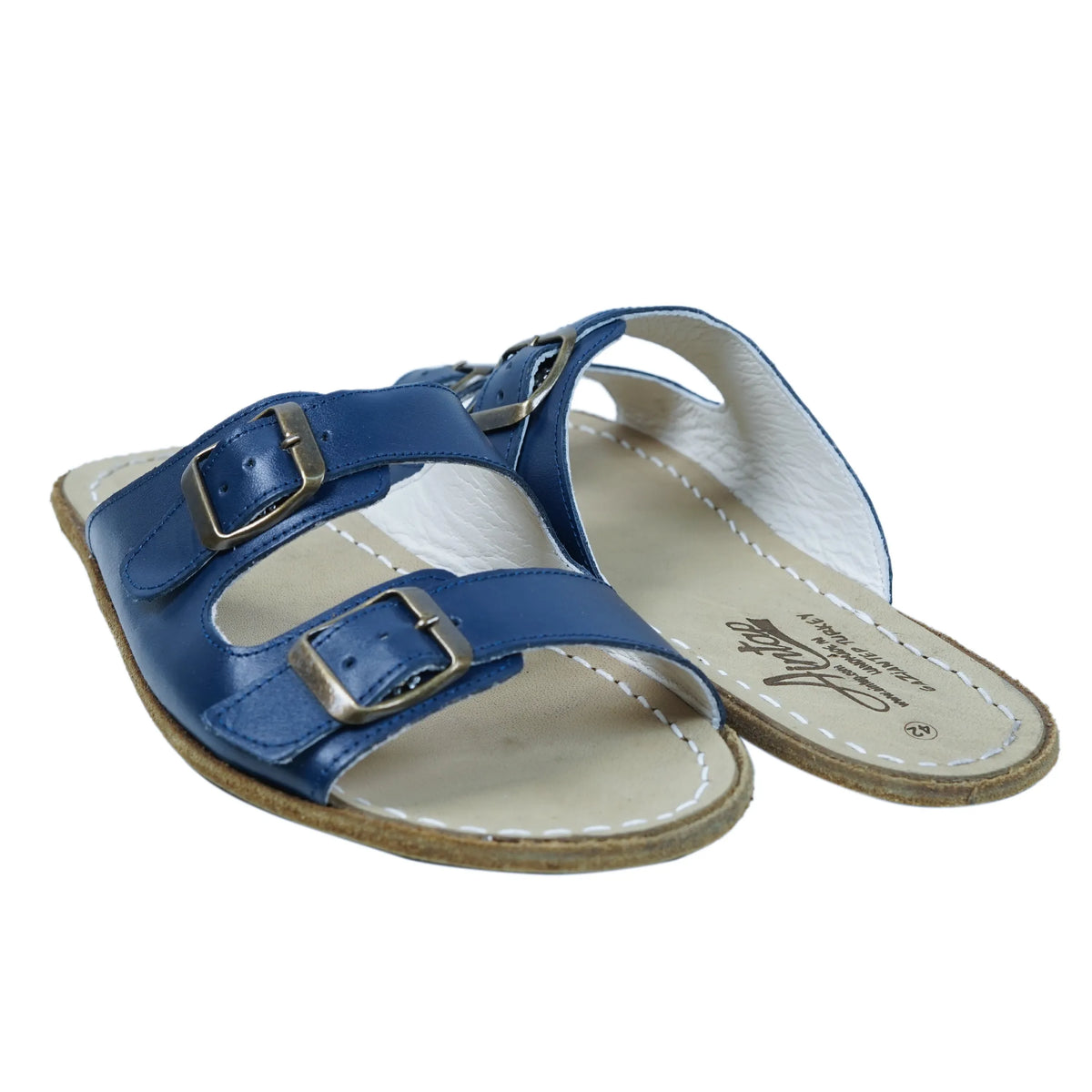 Smooth Barefoot Double Strap Sandals Shoes – Classic Sole — Leather Sole – Navy Blue