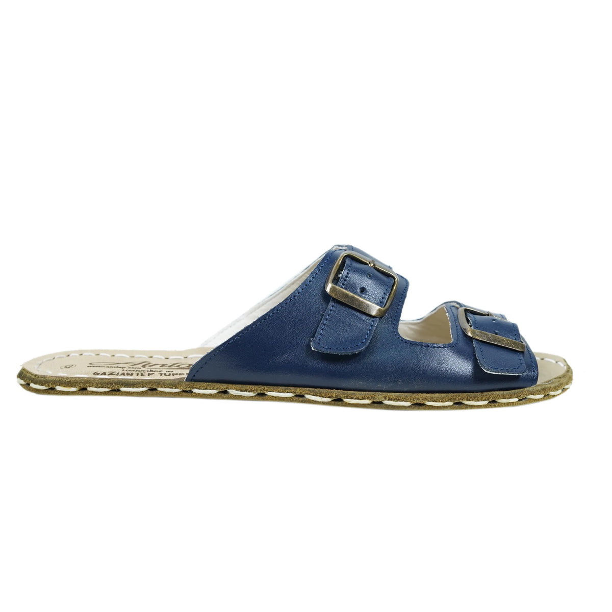Smooth Barefoot Double Strap Sandals Shoes — Leather Sole – Navy Blue