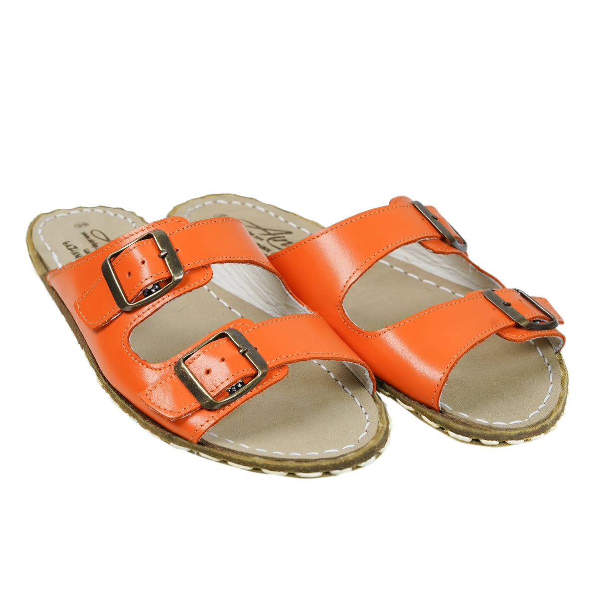Smooth Barefoot Double Strap Sandals Shoes — Leather Sole – Orange