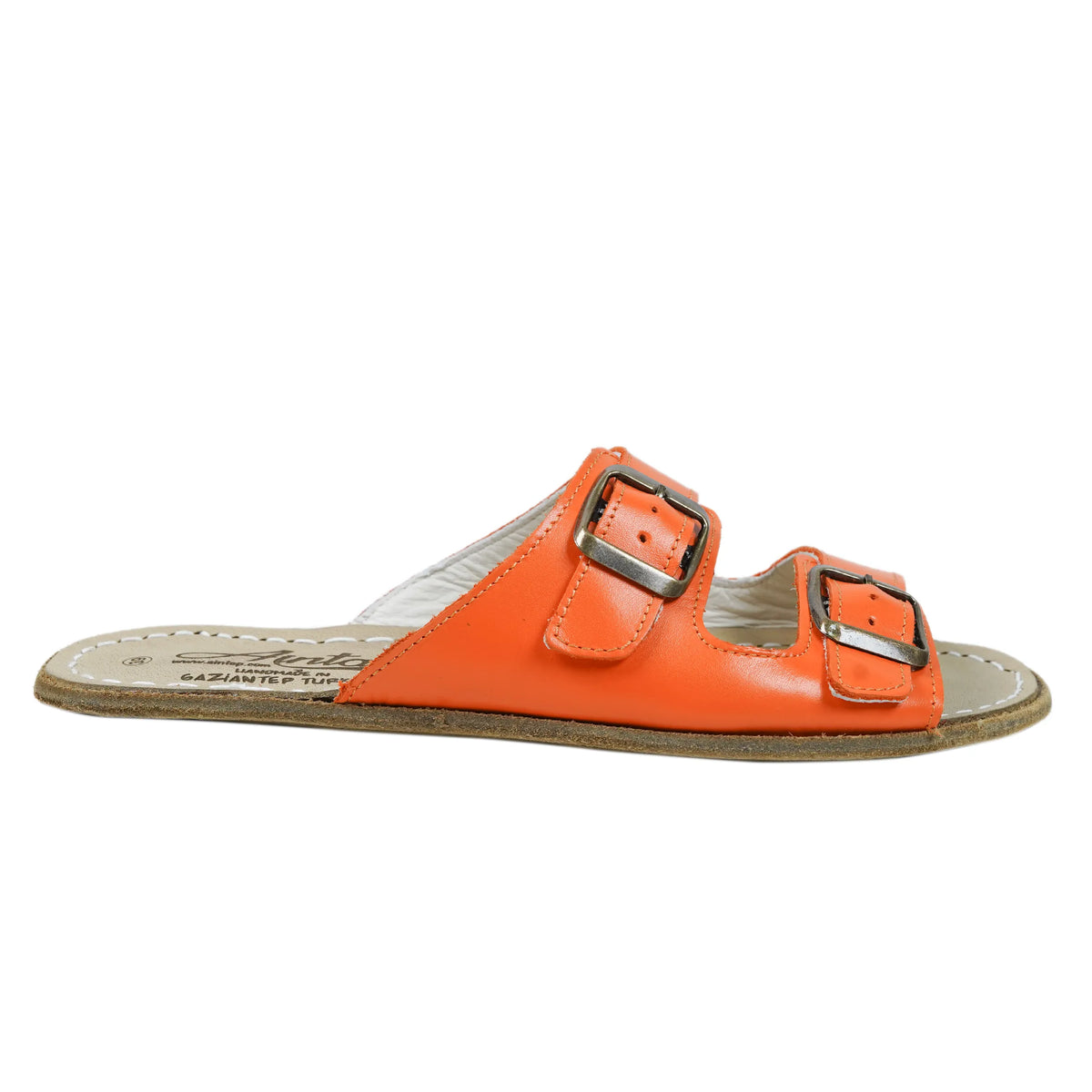 Smooth Barefoot Double Strap Sandals Shoes — Leather Sole – Orange