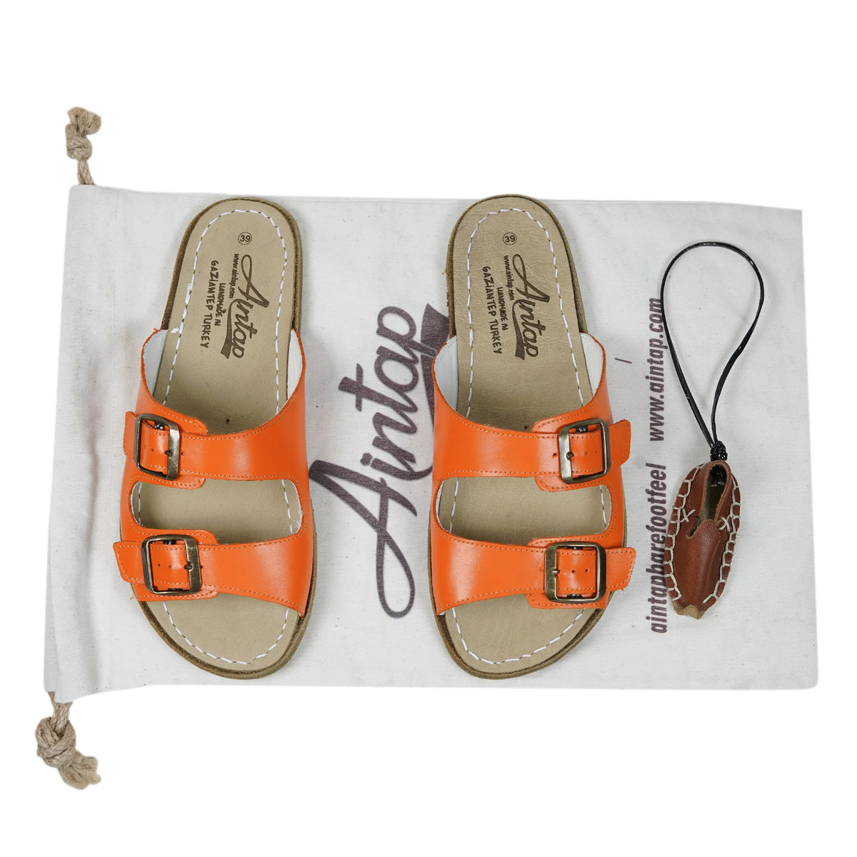 Smooth Barefoot Double Strap Sandals Shoes — Leather Sole – Orange
