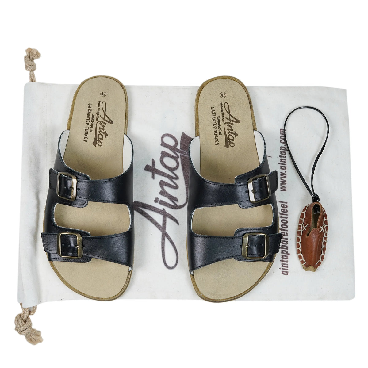 Smooth Barefoot Double Strap Sandals Shoes – Classic Sole — Leather Sole – Black