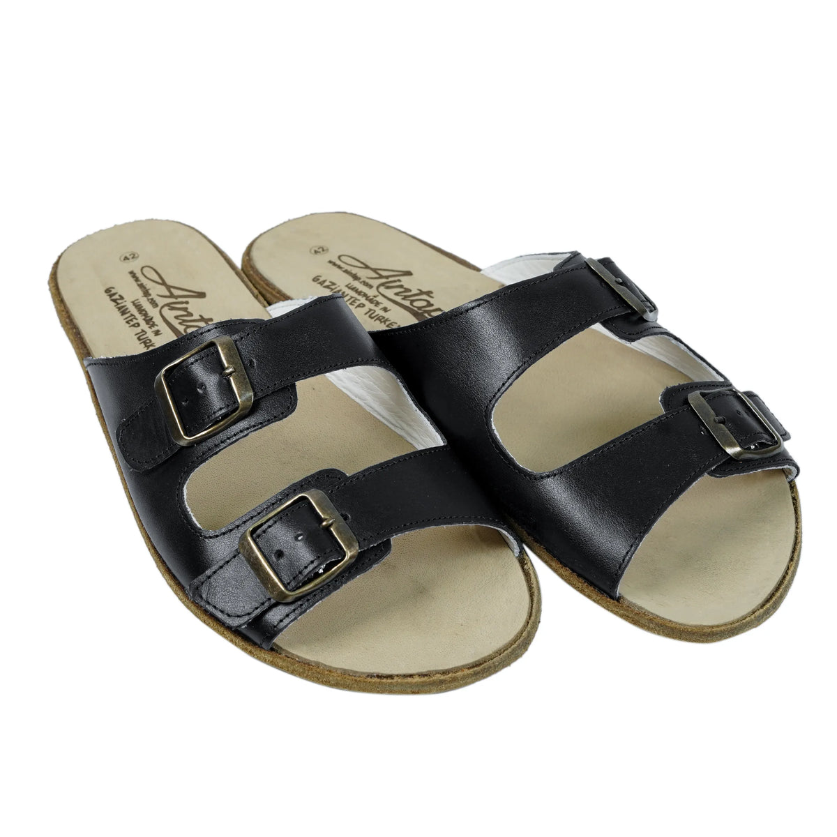 Smooth Barefoot Double Strap Sandals Shoes – Classic Sole — Leather Sole – Black