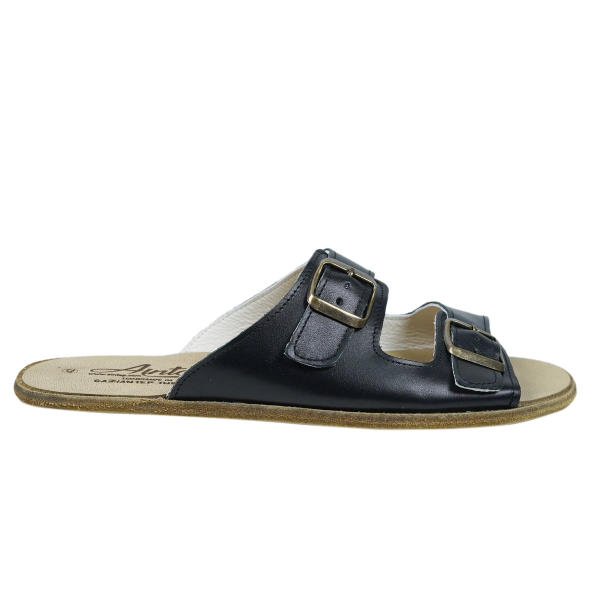 Smooth Barefoot Double Strap Sandals Shoes – Classic Sole — Leather Sole – Black