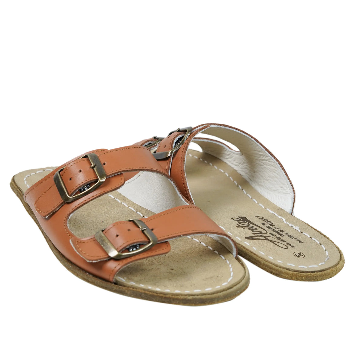Smooth Barefoot Double Strap Sandals Shoes – Classic Sole — Leather Sole – Tan