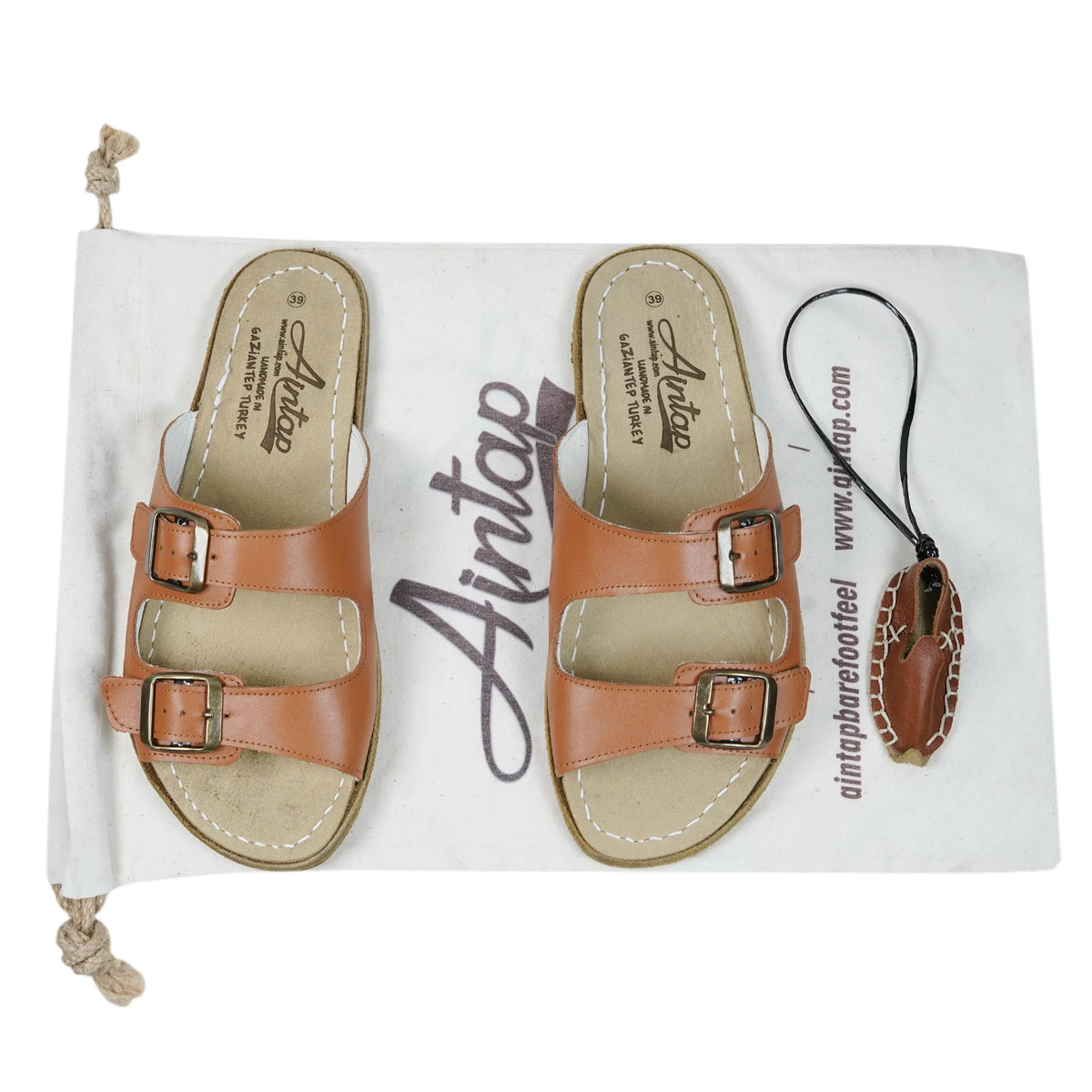 Smooth Barefoot Double Strap Sandals Shoes — Leather Sole – Tan