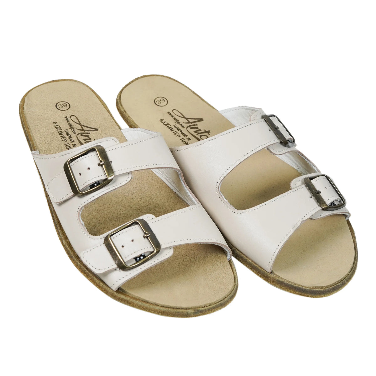 Smooth Barefoot Double Strap Sandals Shoes – Classic Sole — Leather Sole – Cream
