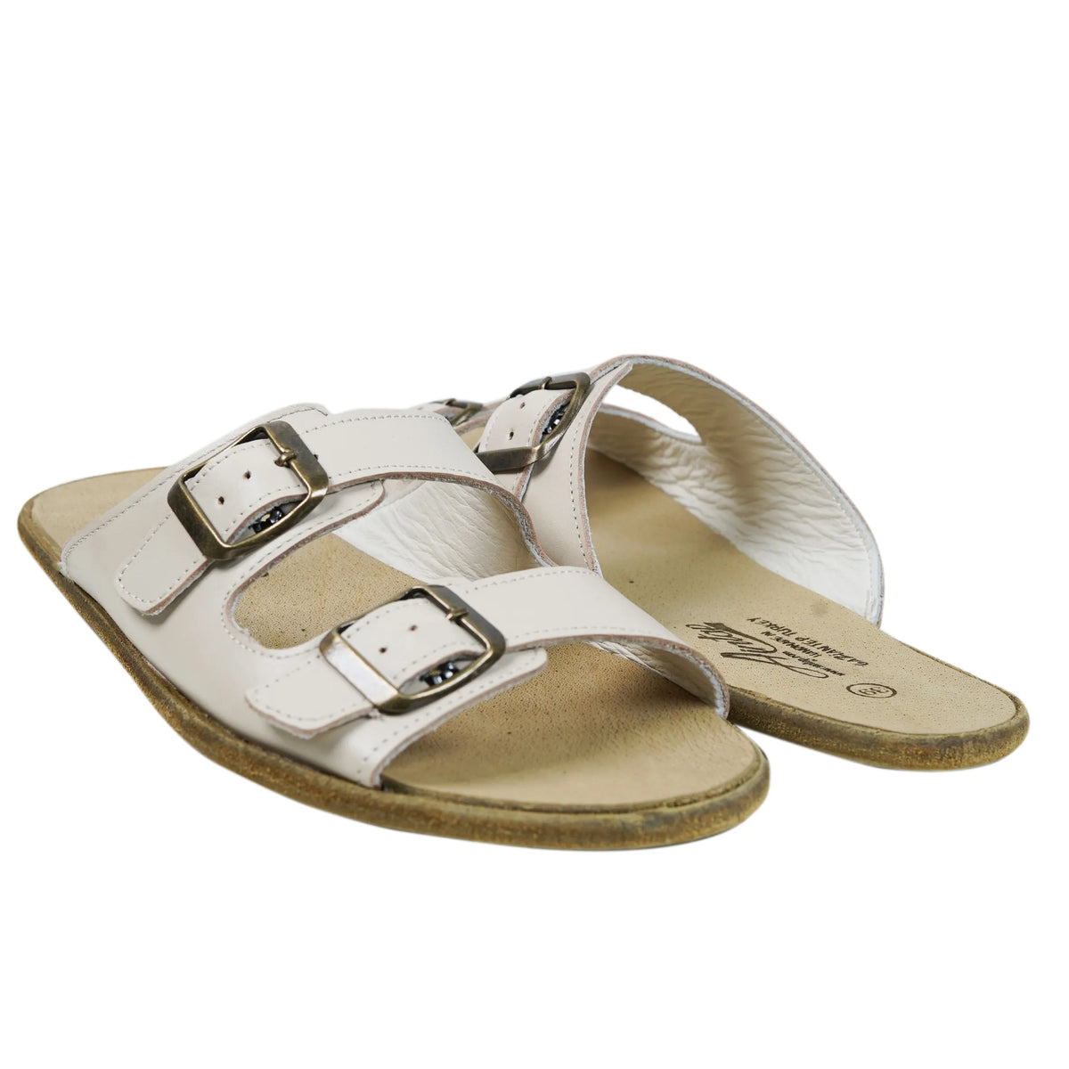 Smooth Barefoot Double Strap Sandals Shoes – Classic Sole — Leather Sole – Cream
