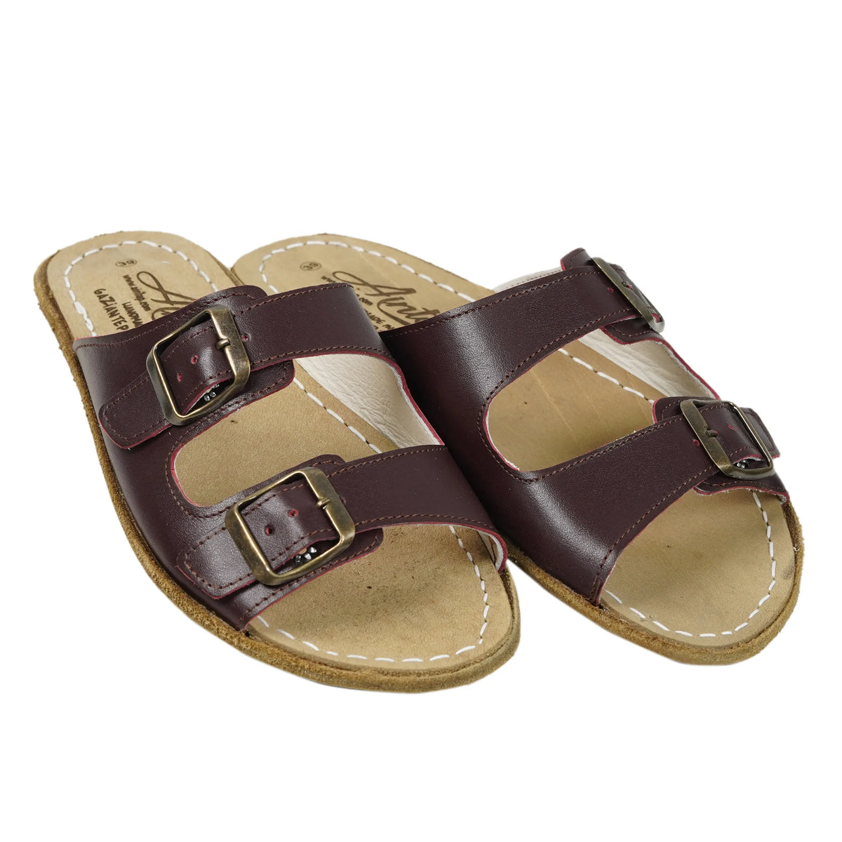 Smooth Barefoot Double Strap Sandals Shoes – Classic Sole — Leather Sole – Burgundy