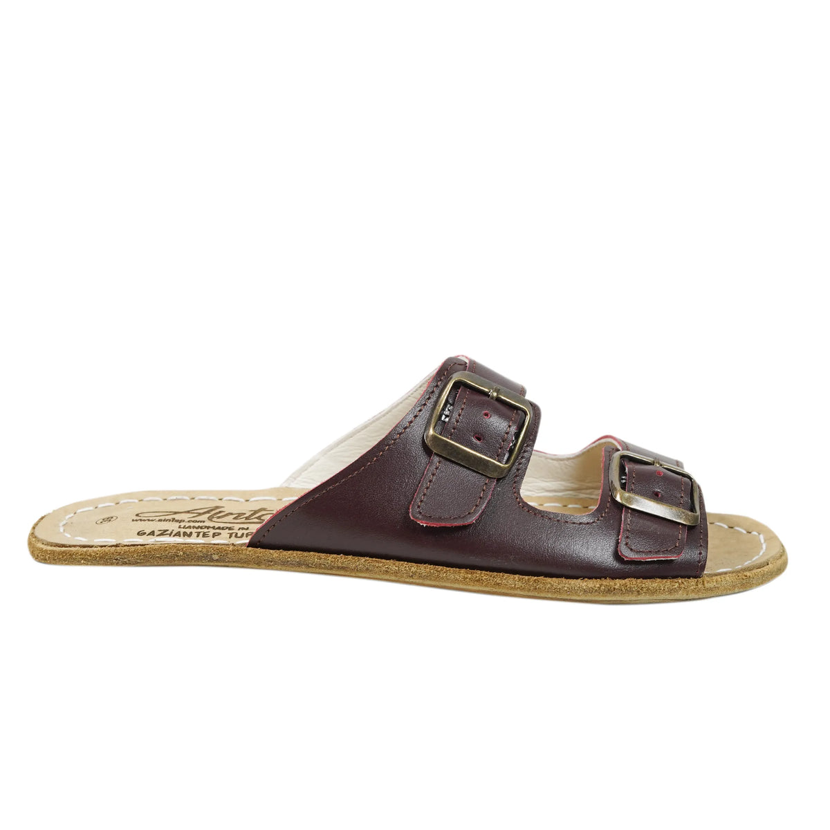 Smooth Barefoot Double Strap Sandals Shoes – Classic Sole — Leather Sole – Burgundy