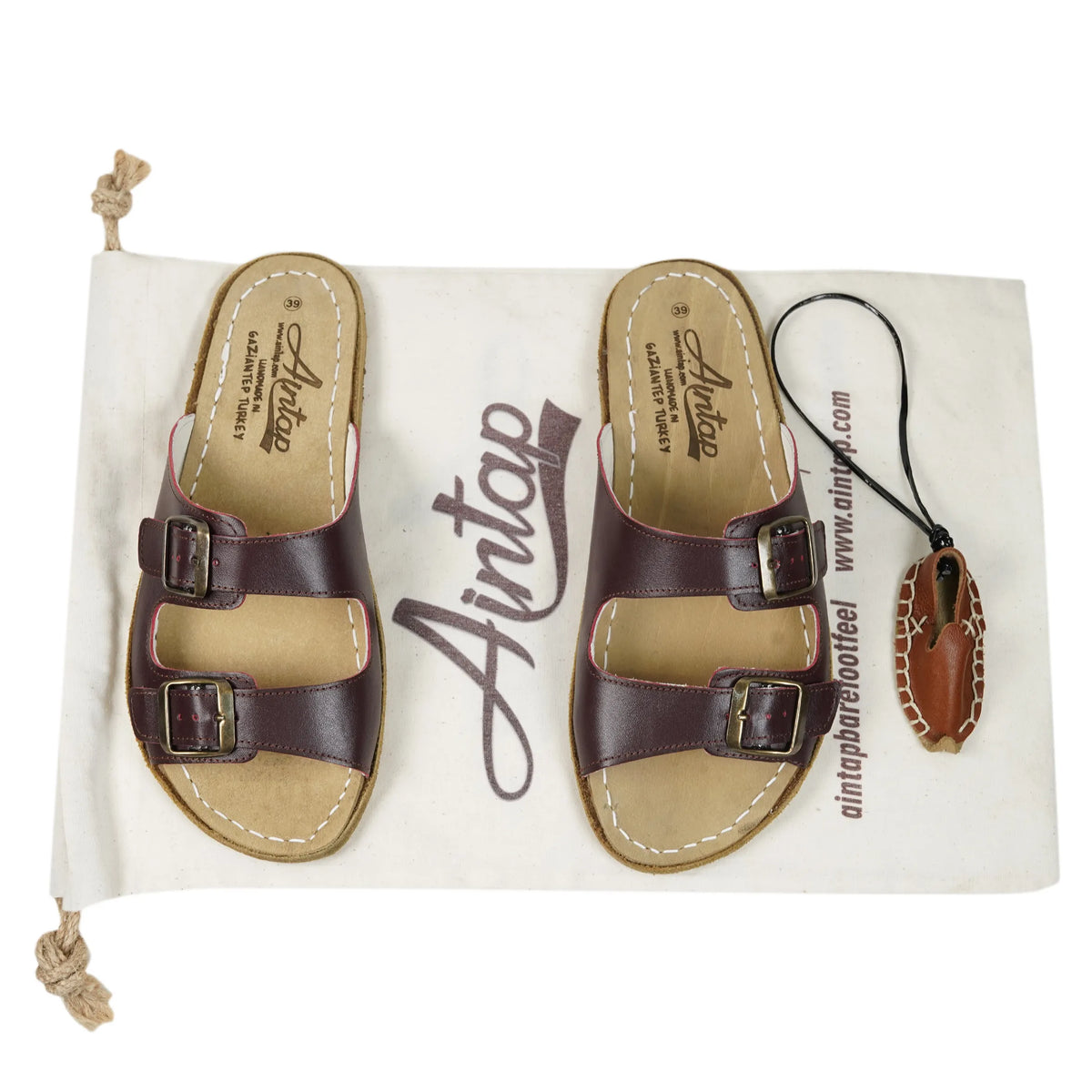Smooth Barefoot Double Strap Sandals Shoes — Leather Sole – Burgundy