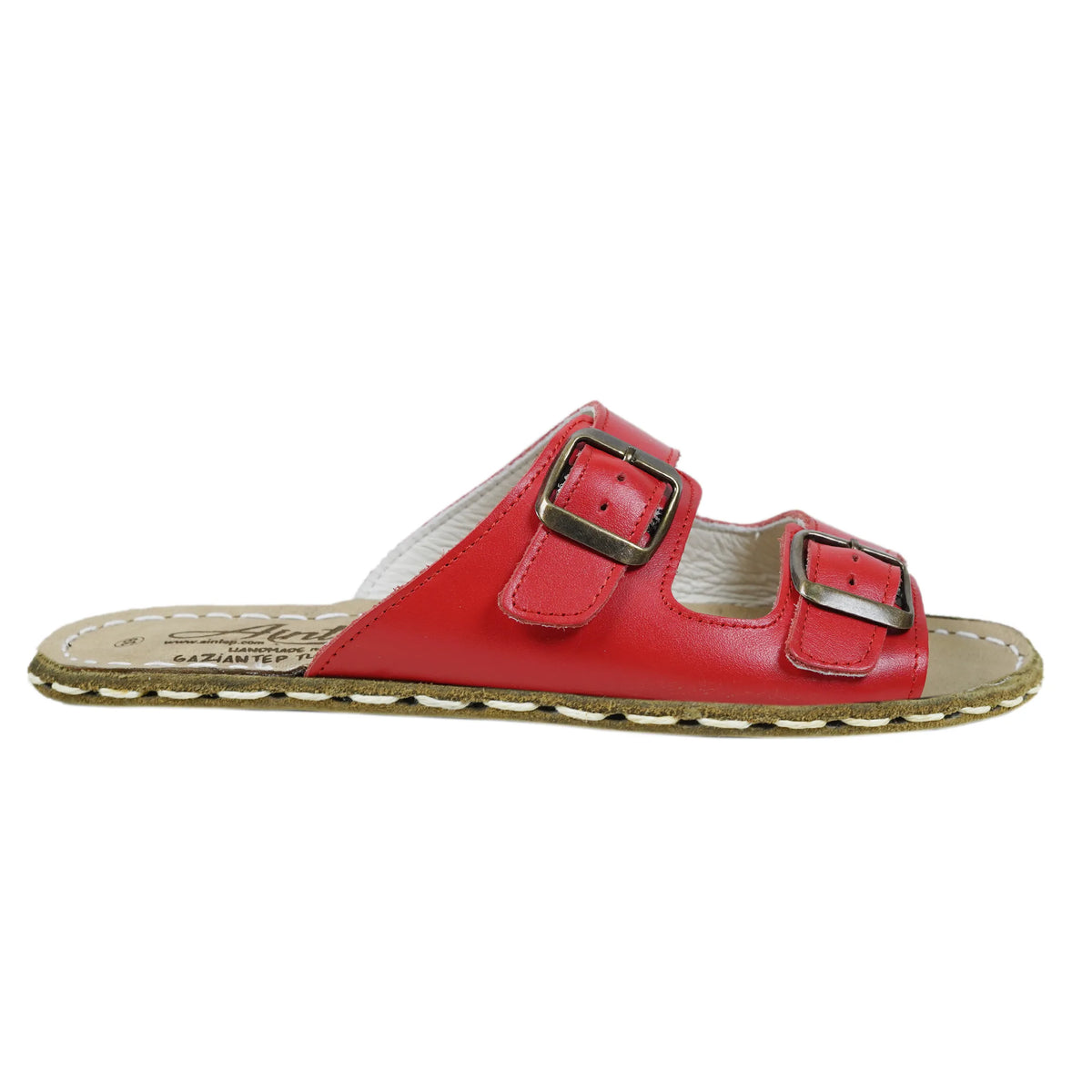 Smooth Barefoot Double Strap Sandals Shoes — Leather Sole – Red