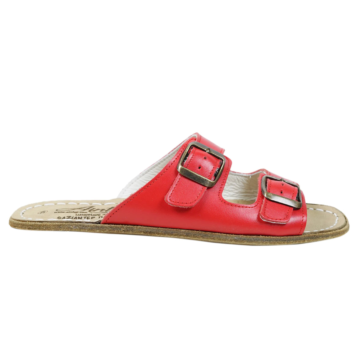 Smooth Barefoot Double Strap Sandals Shoes – Classic Sole — Leather Sole – Red