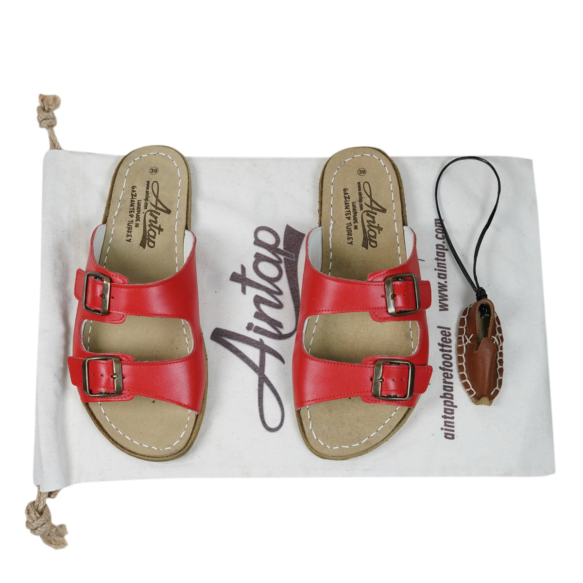 Smooth Barefoot Double Strap Sandals Shoes — Leather Sole – Red