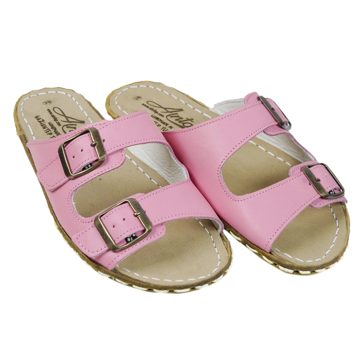 Smooth Barefoot Double Strap Sandals Shoes — Leather Sole – Pink