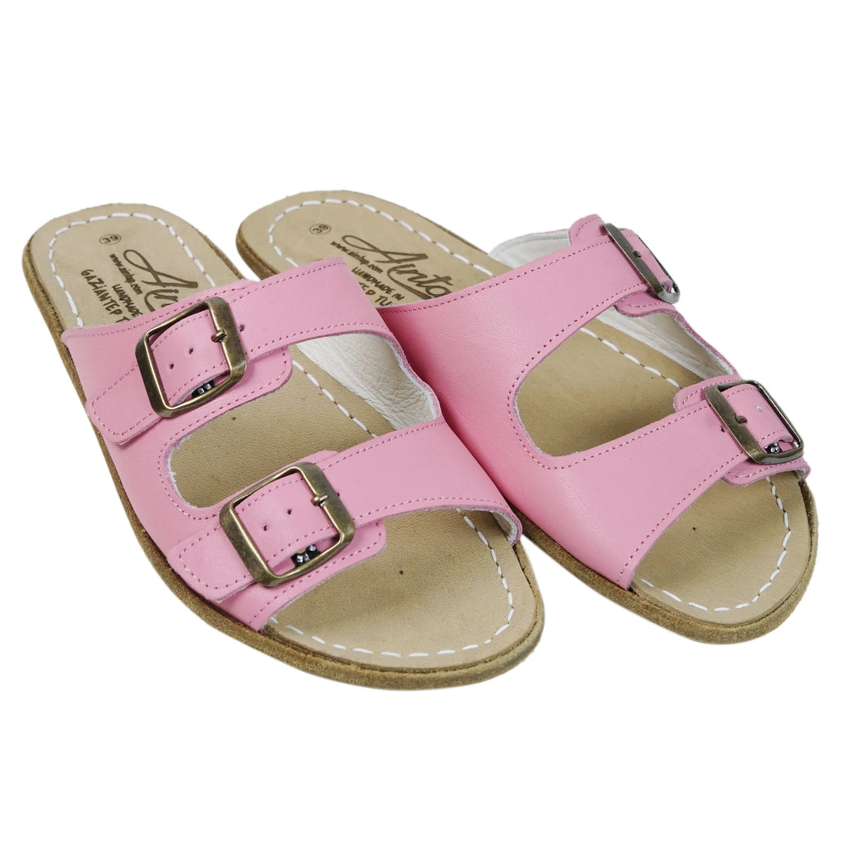 Smooth Barefoot Double Strap Sandals Shoes – Classic Sole — Leather Sole – Pink