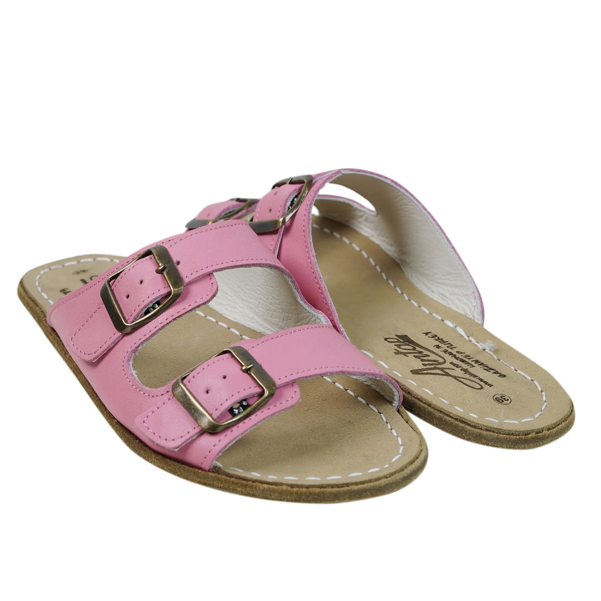 Smooth Barefoot Double Strap Sandals Shoes – Classic Sole — Leather Sole – Pink