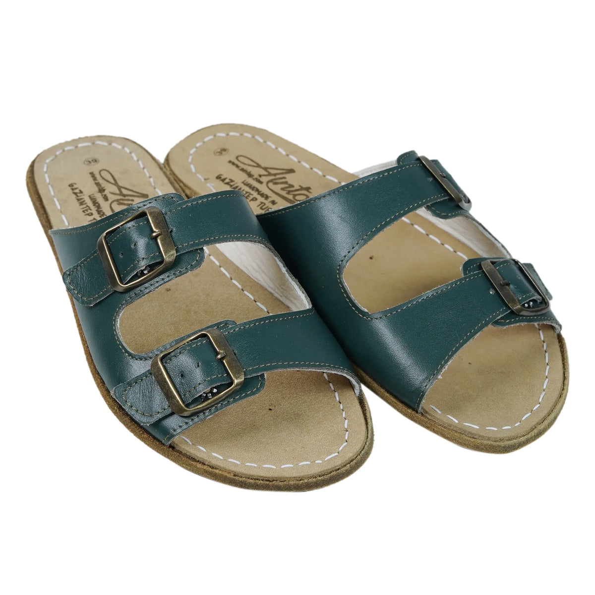 Smooth Barefoot Double Strap Sandals Shoes – Classic Sole — Leather Sole – Green