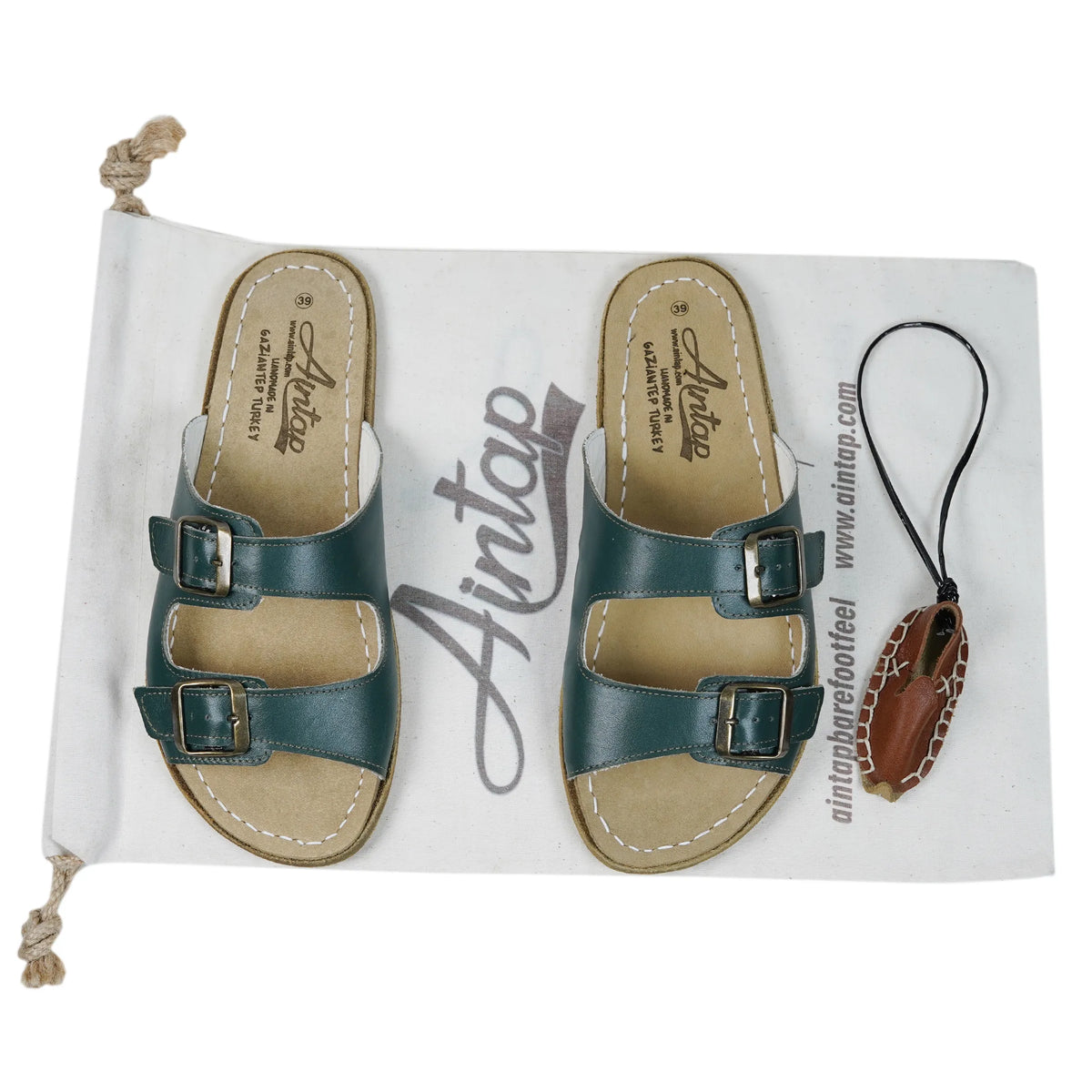Smooth Barefoot Double Strap Sandals Shoes – Classic Sole — Leather Sole – Green