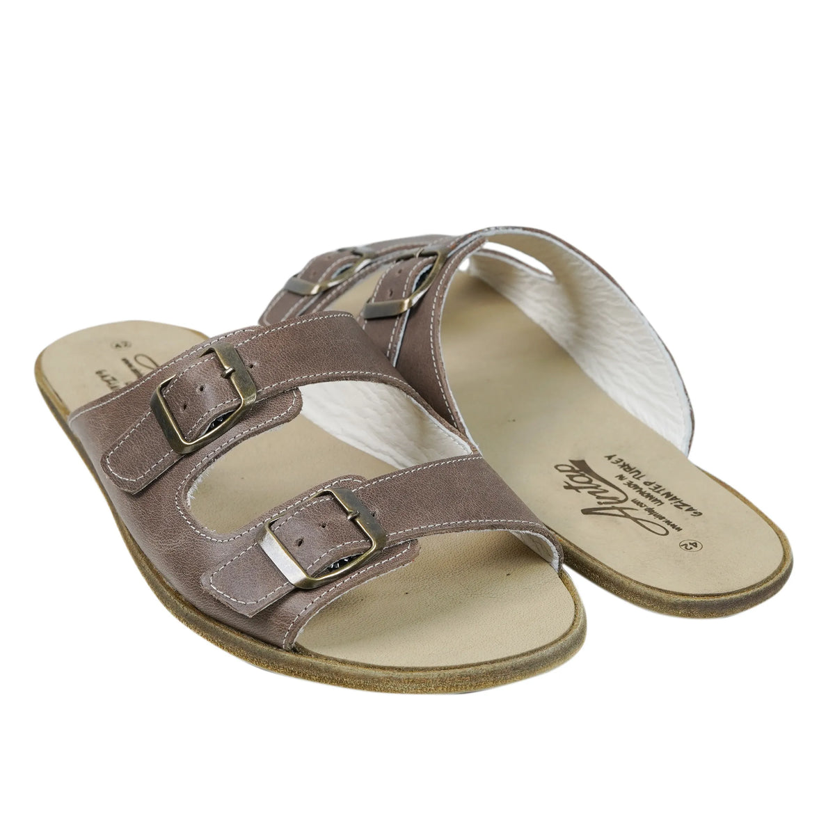 Crazy Barefoot Double Strap Sandals Shoes – Classic Sole — Leather Sole – Beige Bizon