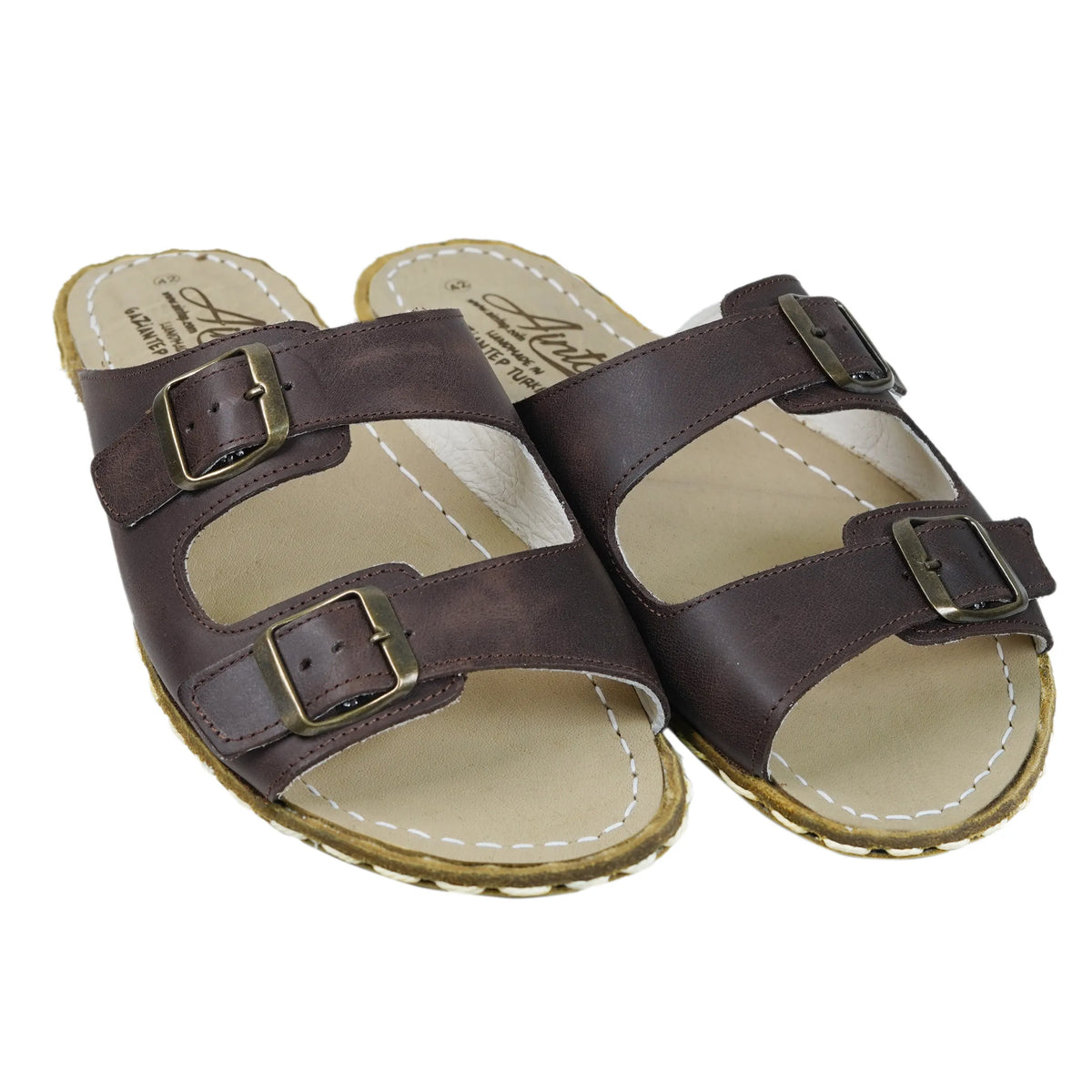 Crazy Barefoot Double Strap Sandals Shoes — Leather Sole – Dark Brown