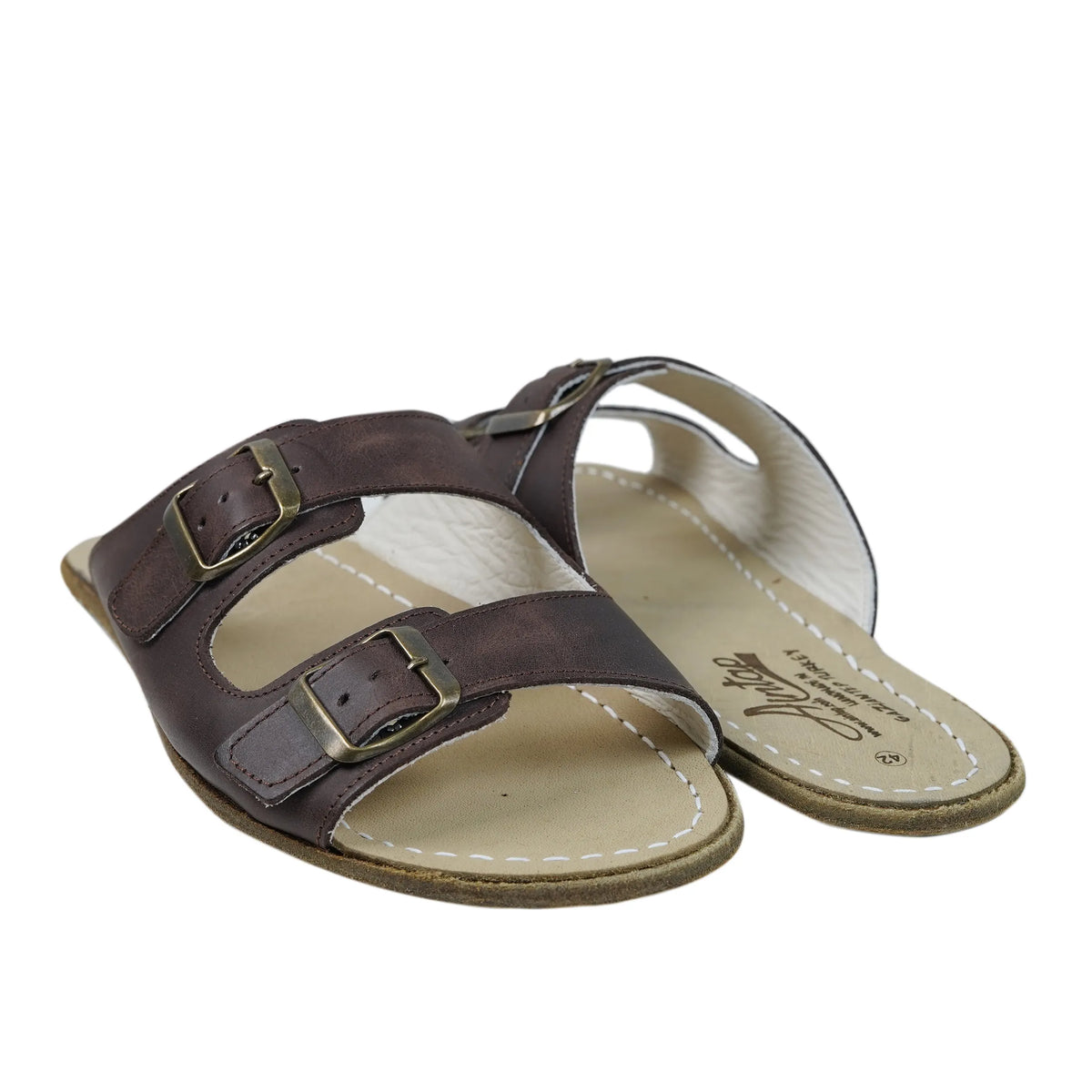 Crazy Barefoot Double Strap Sandals Shoes – Classic Sole — Leather Sole – Dark Brown
