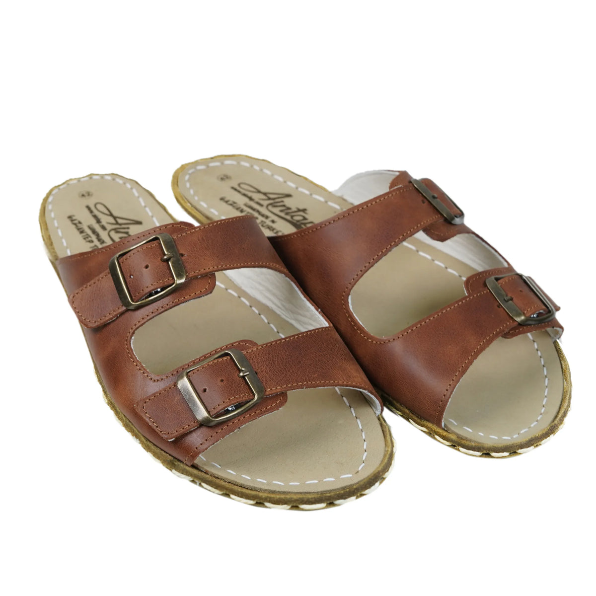 Crazy Barefoot Double Strap Sandals Shoes — Leather Sole – Brown