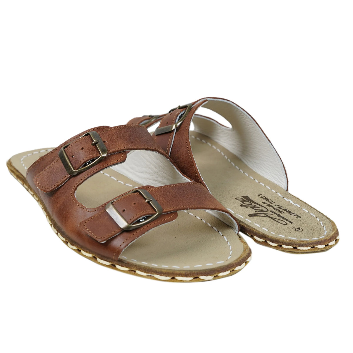 Crazy Barefoot Double Strap Sandals Shoes — Leather Sole – Brown