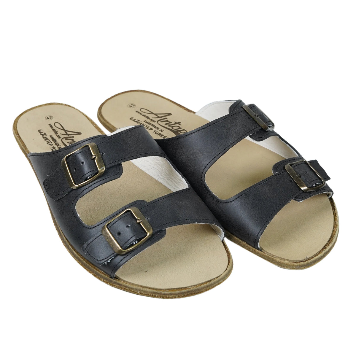 Crazy Barefoot Double Strap Sandals Shoes – Classic Sole — Leather Sole – Black