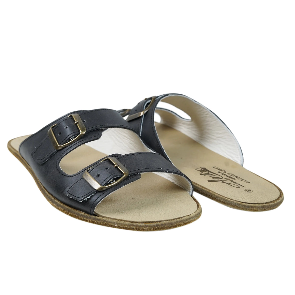 Crazy Barefoot Double Strap Sandals Shoes – Classic Sole — Leather Sole – Black