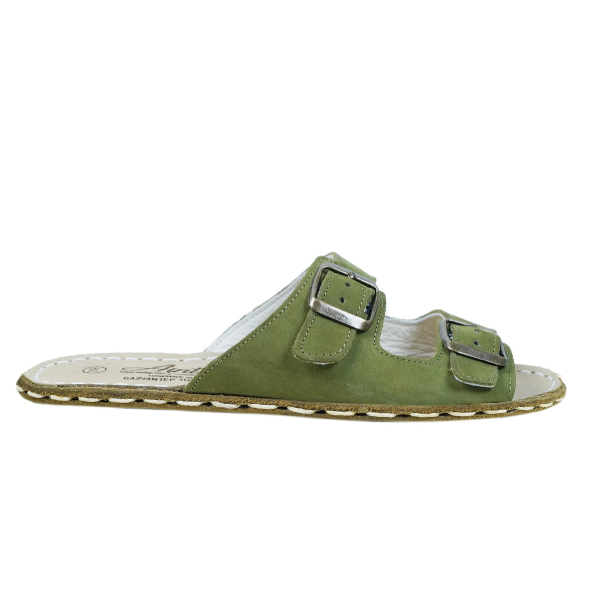 Nubuck Barefoot Double Strap Sandals Shoes — Leather Sole – Green
