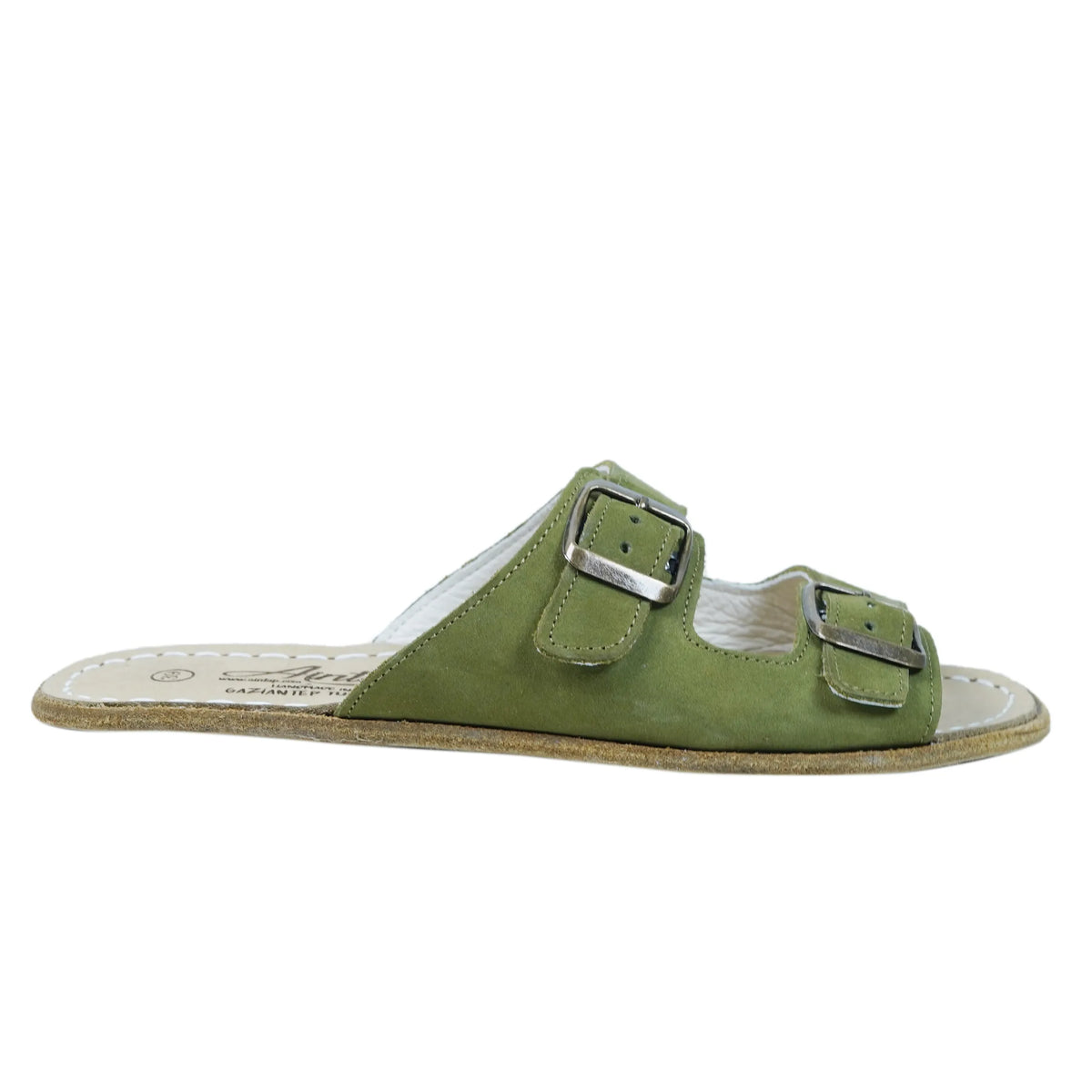 Nubuck Barefoot Double Strap Sandals Shoes – Classic Sole — Leather Sole – Green