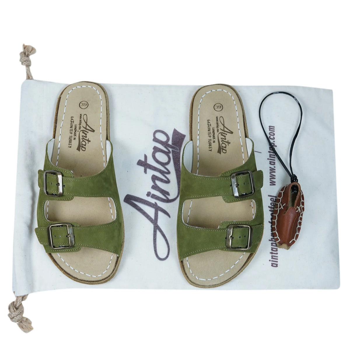 Nubuck Barefoot Double Strap Sandals Shoes — Leather Sole – Green
