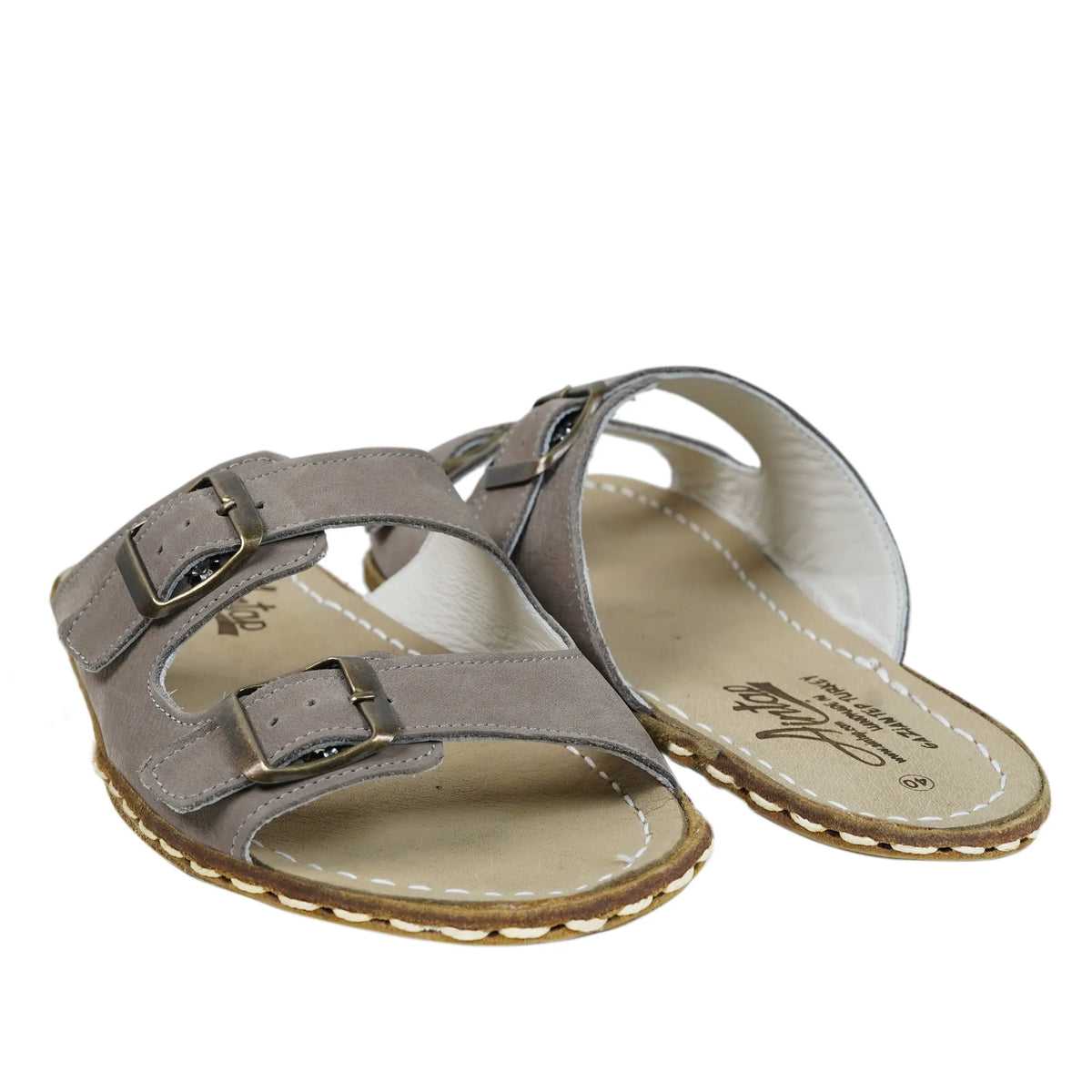Nubuck Barefoot Double Strap Sandals Shoes — Leather Sole – Smoked